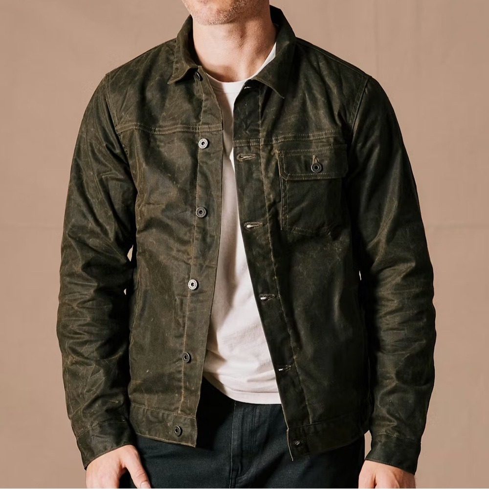 Huckberry Flint & Tinder Flannel-Lined Waxed Trucker Jacket Forest Brown XXL Nwt